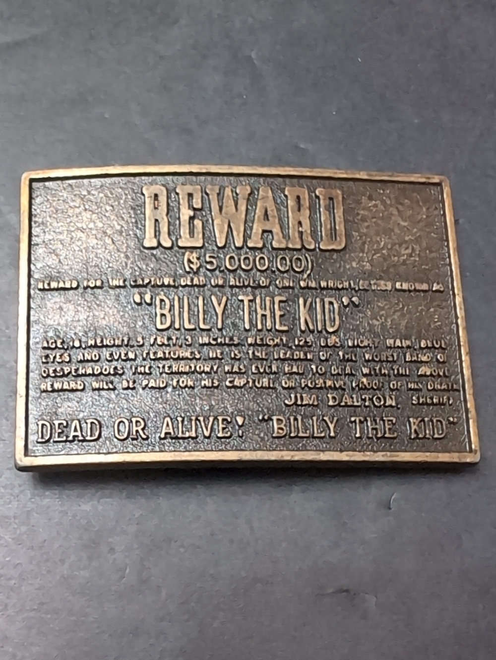 VGT,Century Canada Billy The Kid Reward Metal/Bronze Belt Buckle.